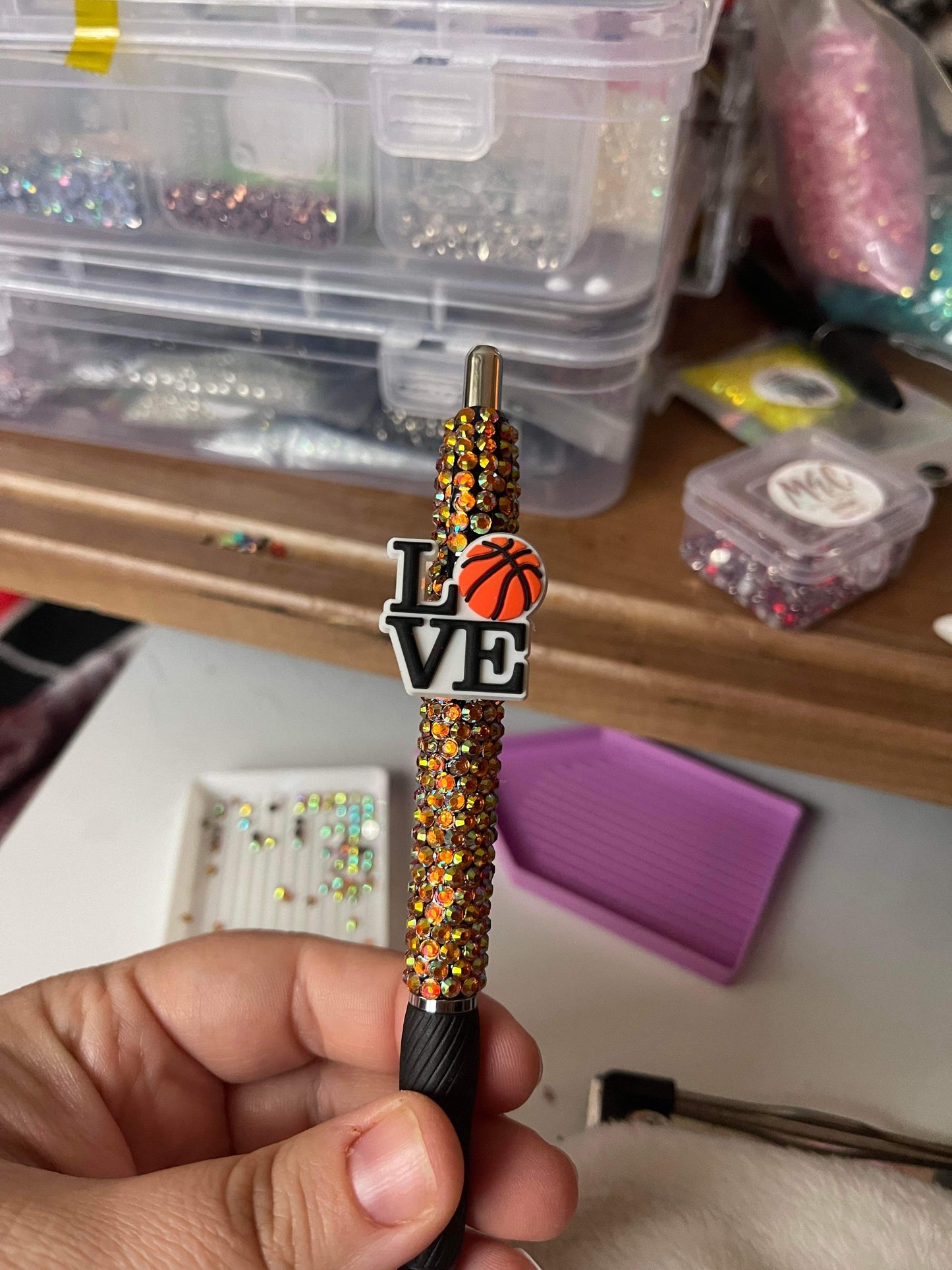 Love basketball rhinestone pen